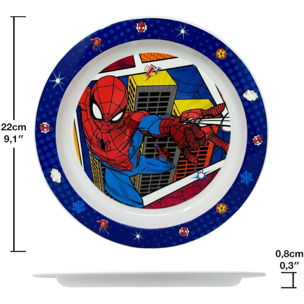 SET PAPPA 5 PEZZI SPIDERMAN MARVEL PIATTI BICCHIERE POSATE IN PLASTICA RIGIDA RIUTILIZZABILE IN CONFEZIONE - 74750