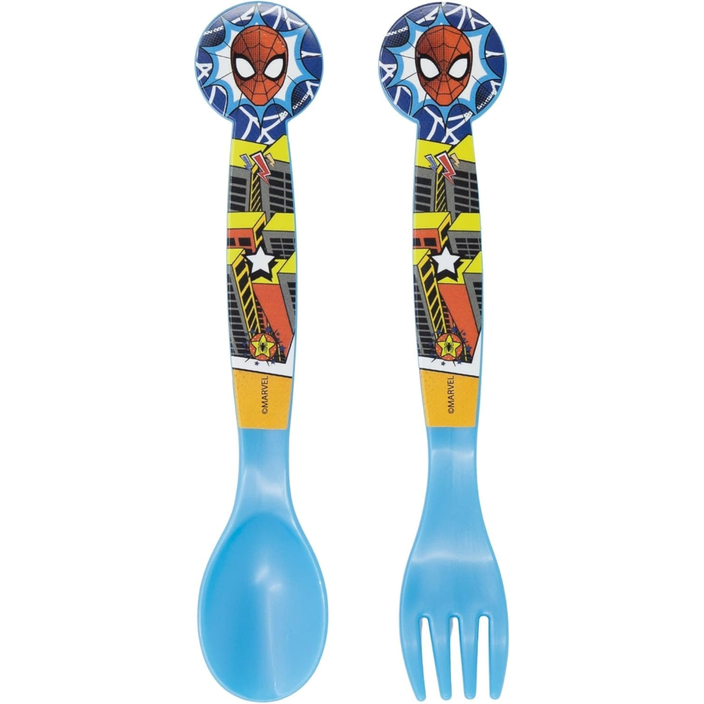 SET PAPPA 5 PEZZI SPIDERMAN MARVEL PIATTI BICCHIERE POSATE IN PLASTICA RIGIDA RIUTILIZZABILE IN CONFEZIONE - 74750