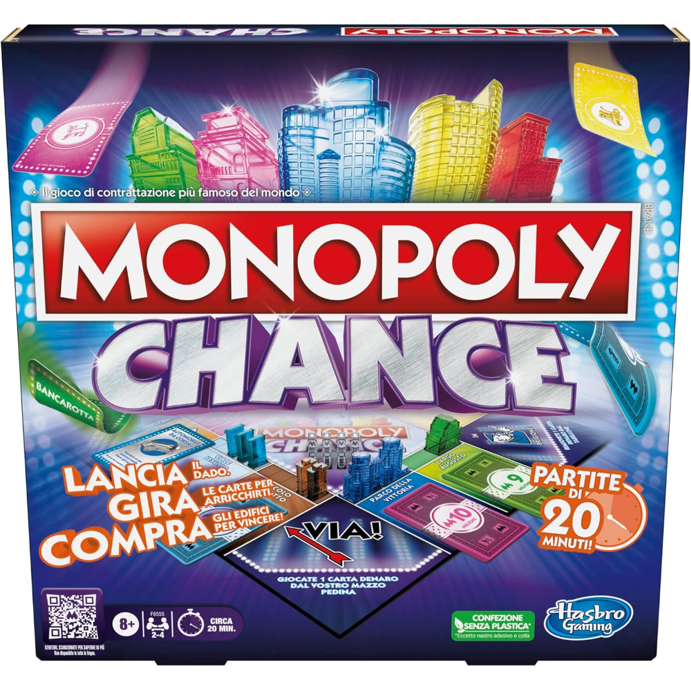 MONOPOLY CHANCE GIOCO DA TAVOLO VELOCE 20 MINUTI PER FAMIGLIE 2-4 GIOCATORI DA 8 ANNI