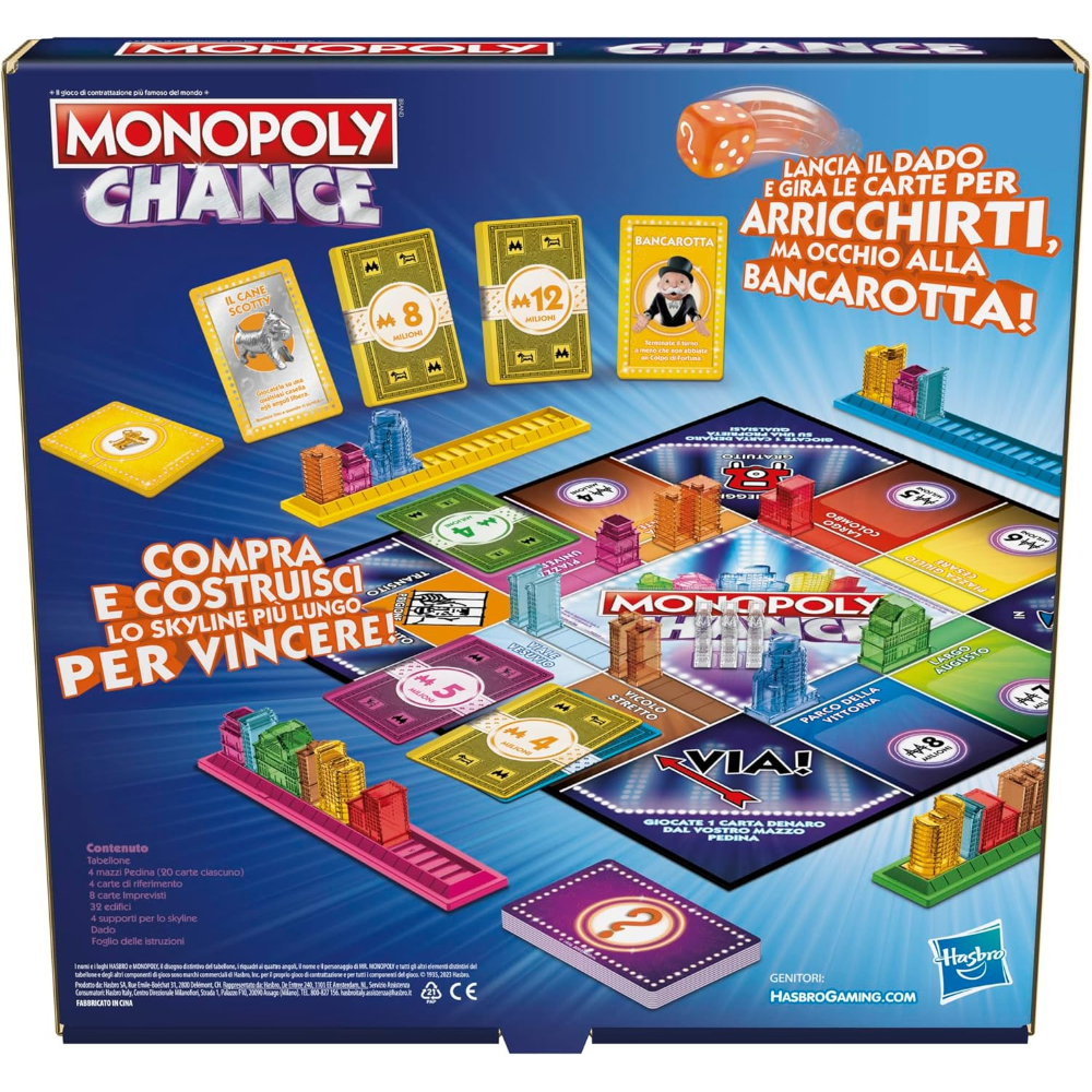 MONOPOLY CHANCE GIOCO DA TAVOLO VELOCE 20 MINUTI PER FAMIGLIE 2-4 GIOCATORI DA 8 ANNI
