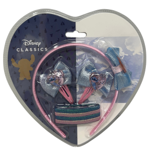 SET ACCESSORI PER CAPELLI STITCH E ANGEL DISNEY 7 PEZZI CERCHIETTO CLIC CLAC ELASTICI - D06575MC