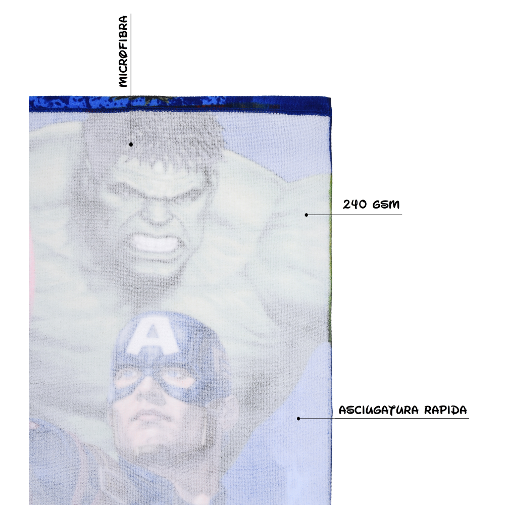 TELO MARE AVENGERS MARVEL ASCIUGAMANO PER BAMBINI IN MICROFIBRA CM 140X70 - YE18214