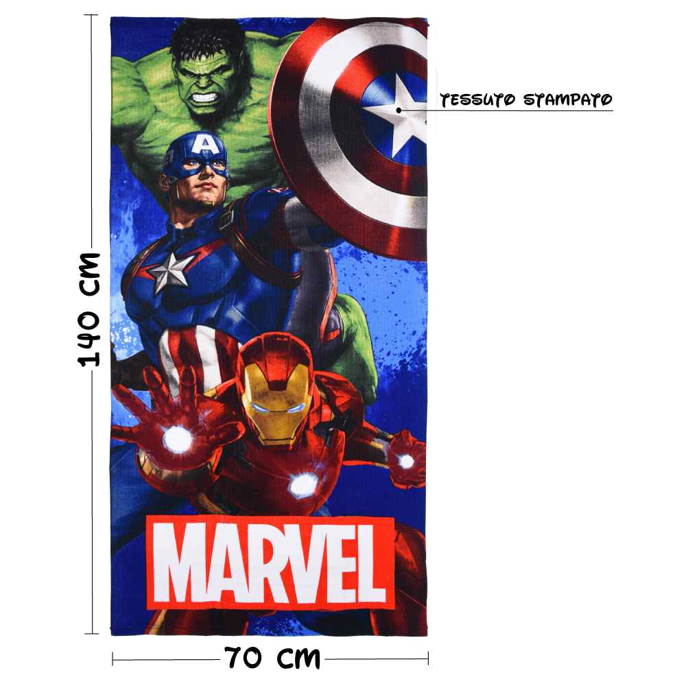 TELO MARE AVENGERS MARVEL ASCIUGAMANO PER BAMBINI IN MICROFIBRA CM 140X70 - YE18214