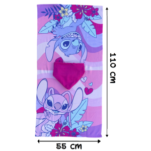 PONCHO MARE STITCH E ANGEL DISNEY 110 X 55 CM ACCAPPATOIO PER BAMBINI MICROFIBRA - YE18064