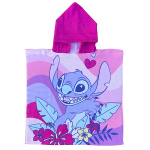 PONCHO MARE STITCH E ANGEL DISNEY 110 X 55 CM ACCAPPATOIO PER BAMBINI MICROFIBRA - YE18064
