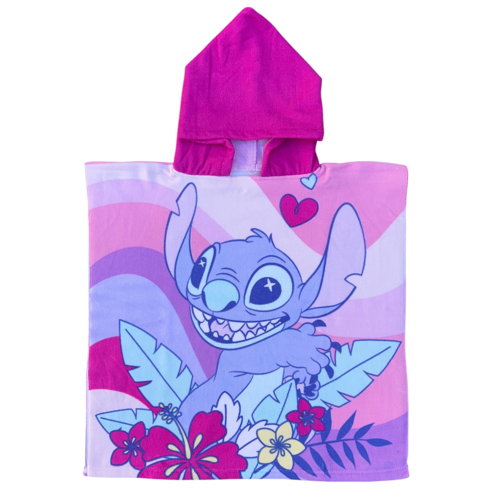 PONCHO MARE STITCH E ANGEL DISNEY 110 X 55 CM ACCAPPATOIO PER BAMBINI MICROFIBRA - YE18064