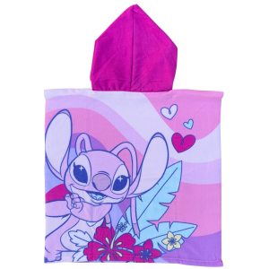 PONCHO MARE STITCH E ANGEL DISNEY 110 X 55 CM ACCAPPATOIO PER BAMBINI MICROFIBRA - YE18064