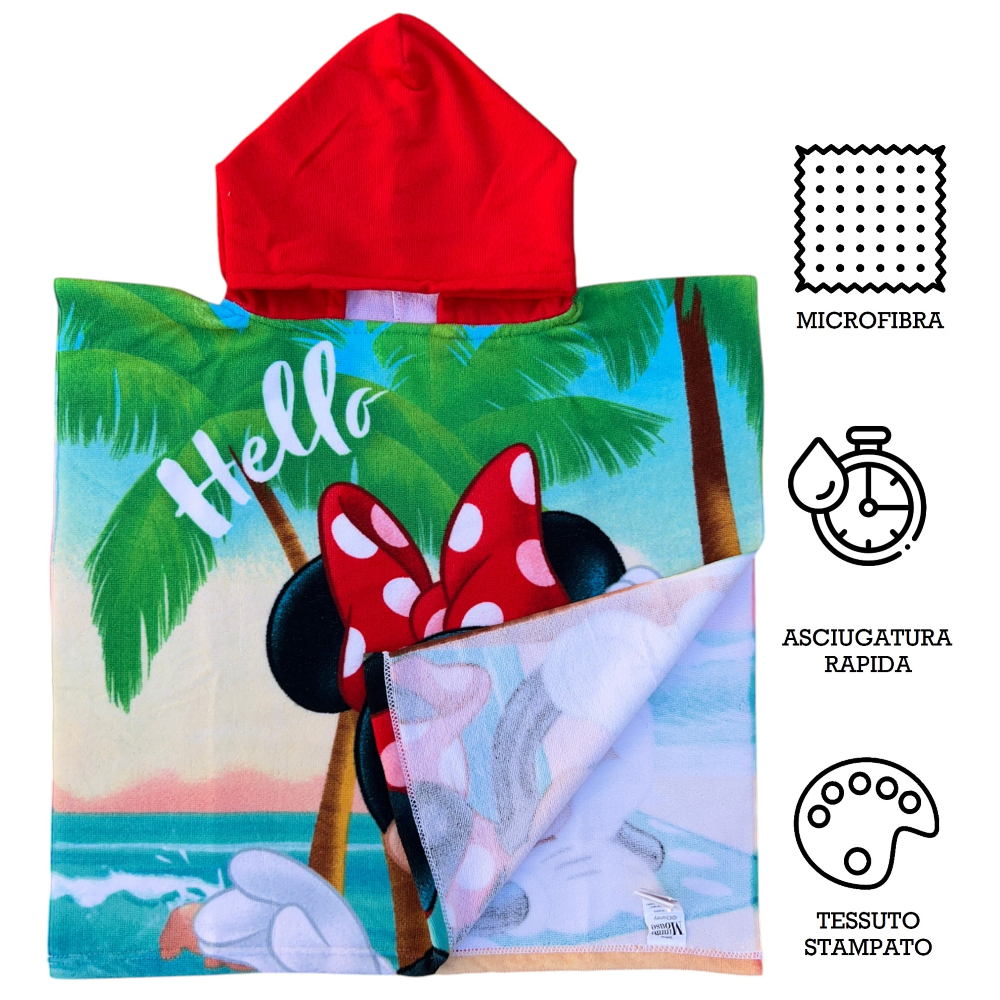 PONCHO MARE MINNIE DISNEY 110 X 55 CM ACCAPPATOIO PER BAMBINI MICROFIBRA - YE18253