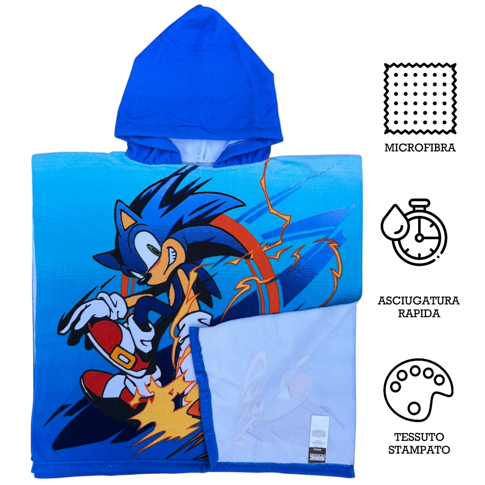PONCHO MARE SONIC 110 X 55 CM ACCAPPATOIO PER BAMBINI MICROFIBRA - YE18283