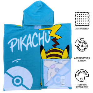 PONCHO MARE PIKACHU 110 X 55 CM ACCAPPATOIO PER BAMBINI MICROFIBRA - YE18177