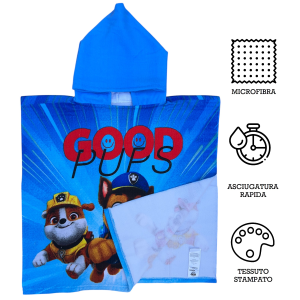 PONCHO MARE PAW PATROL 110 X 55 CM ACCAPPATOIO PER BAMBINI MICROFIBRA - YE18106