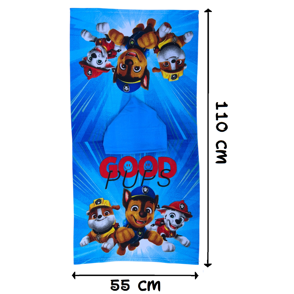 PONCHO MARE PAW PATROL 110 X 55 CM ACCAPPATOIO PER BAMBINI MICROFIBRA - YE18106