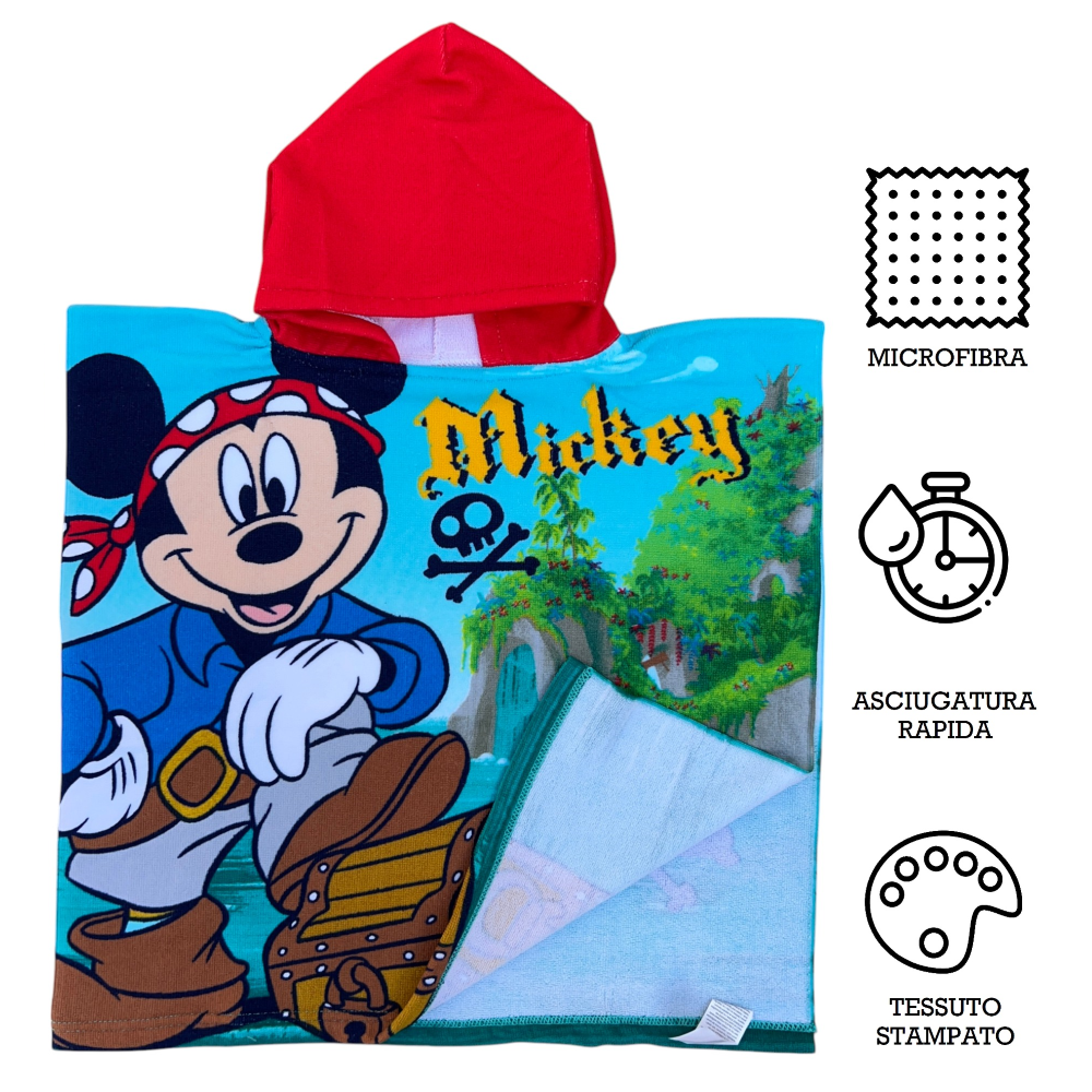 PONCHO MARE TOPOLINO DISNEY 110 X 55 CM ACCAPPATOIO PER BAMBINI MICROFIBRA - YE18252