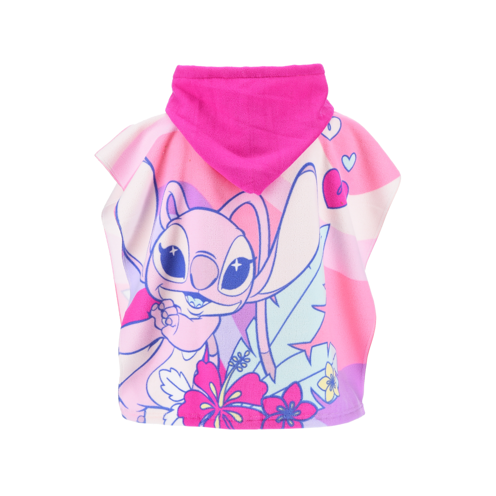 PONCHO MARE STITCH E ANGEL DISNEY 110 X 55 CM ACCAPPATOIO PER BAMBINI MICROFIBRA - YE18064