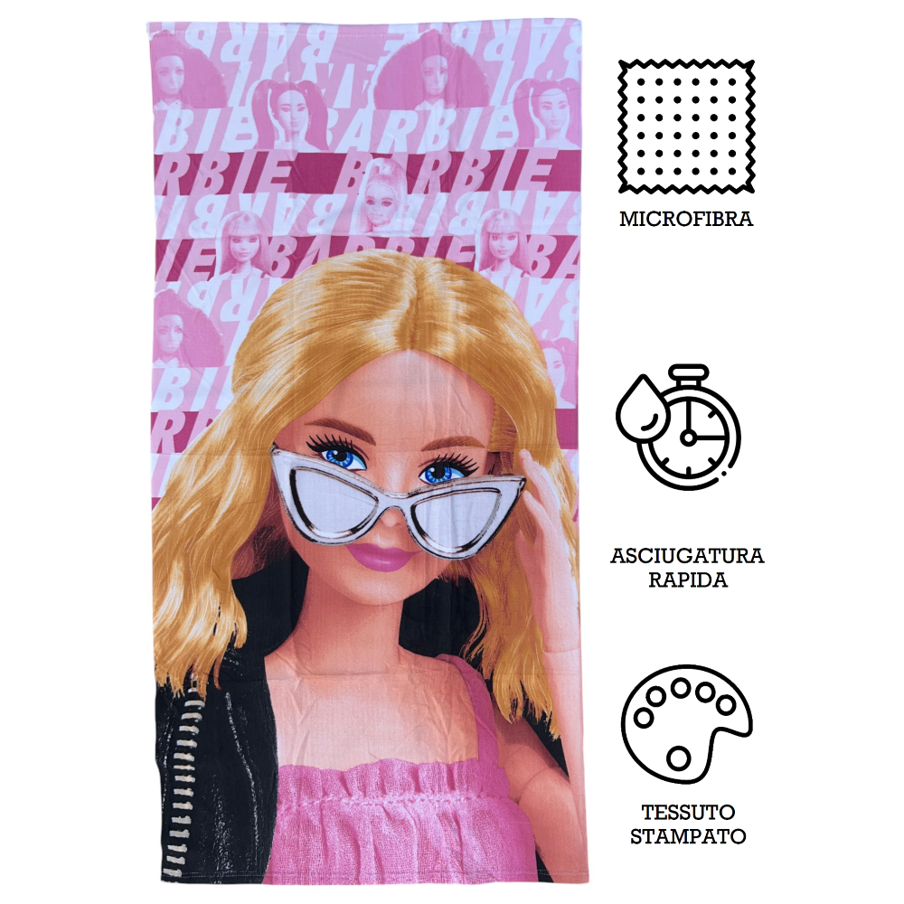 TELO MARE BARBIE ASCIUGAMANO PER BAMBINI IN MICROFIBRA CM 140X70 - BAR36-5036