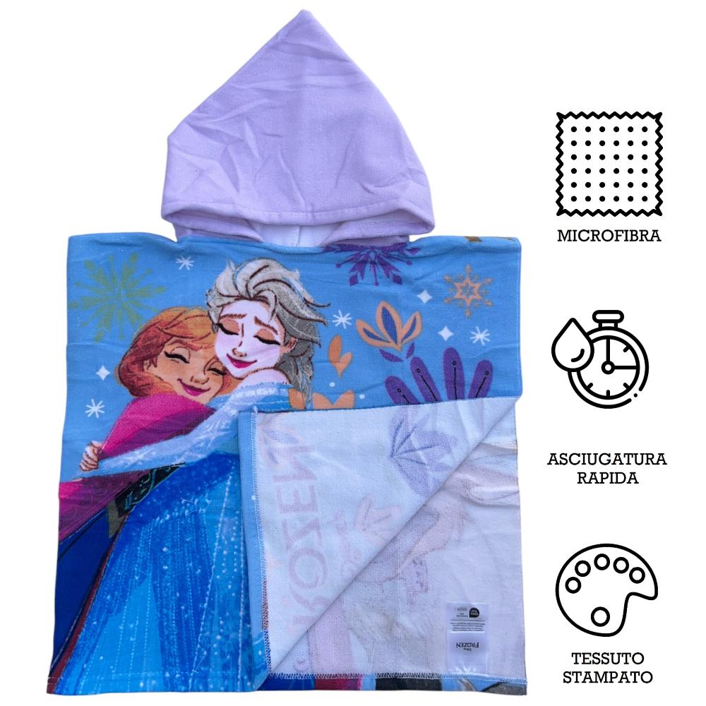 PONCHO MARE FROZEN DISNEY 100 X 50 CM ACCAPPATOIO PER BAMBINI 100% PL - FRO36-5076