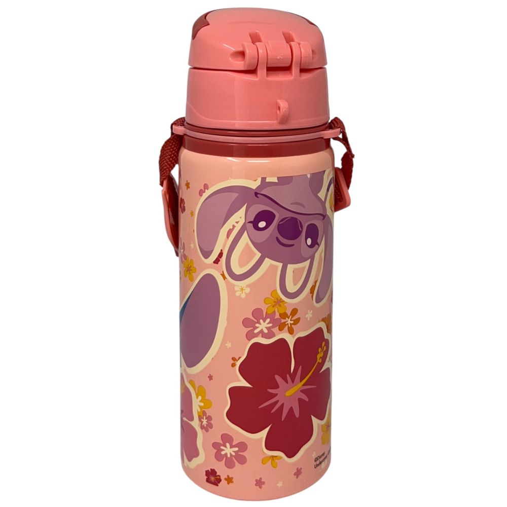 BORRACCIA IN ALLUMINIO CON CANNUCCIA STITCH DISNEY 600 ML APERTURA AUTOMATICA CON TRACOLLA- ST00088