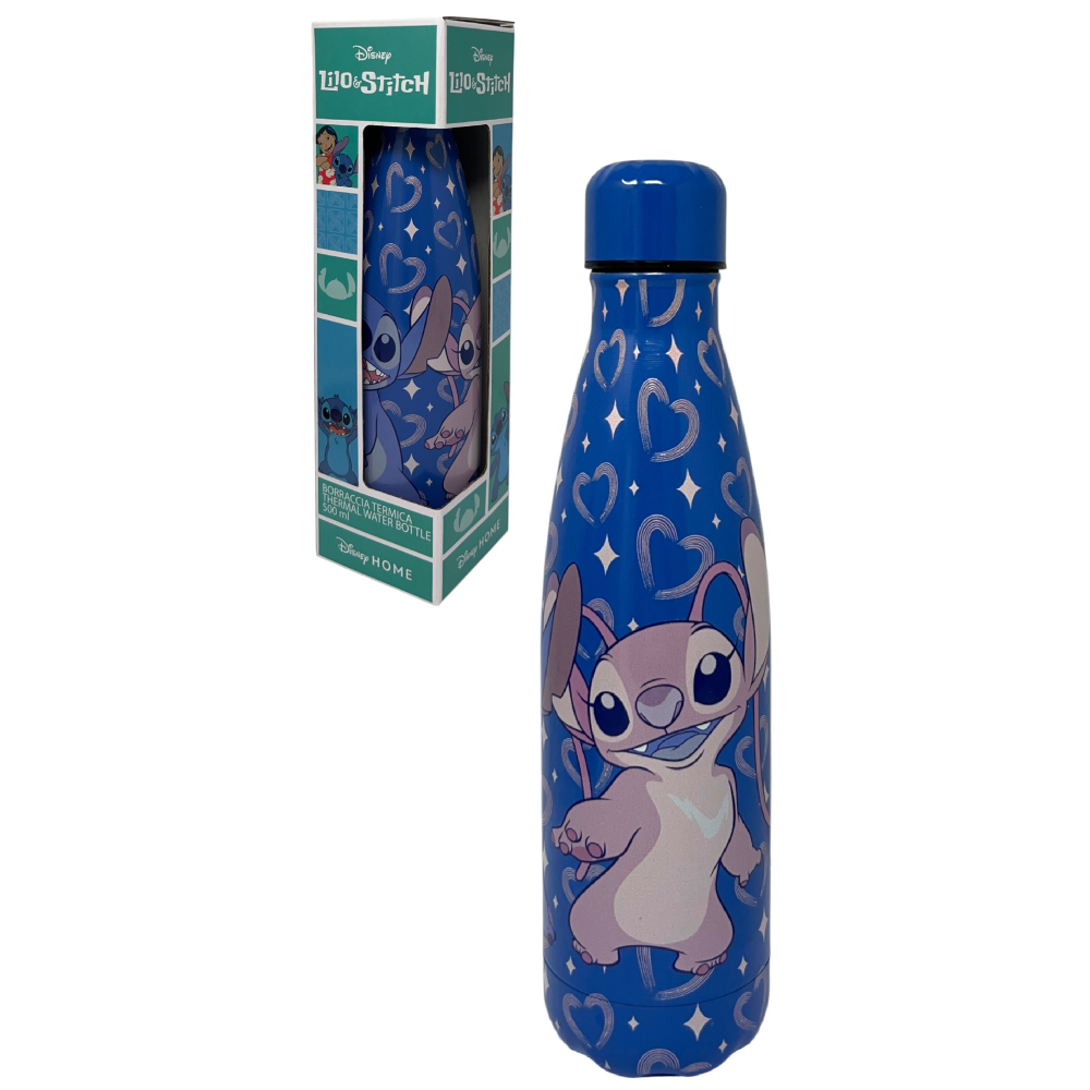 BORRACCIA TERMICA STITCH E ANGEL DISNEY IN ACCIAIO INOX BOTTIGLIA CON TAPPO SVITABILE 500 ML - D11291TE/B