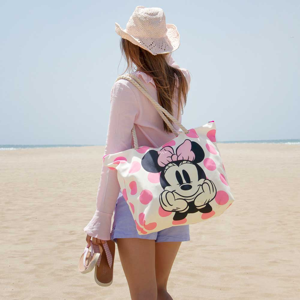 BORSA MARE MINNIE MOUSE DISNEY VINTAGE IN TESSUTO CON MANICI E CERNIERA DA SPIAGGIA - 07036
