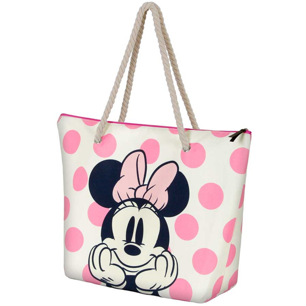 BORSA MARE MINNIE MOUSE DISNEY VINTAGE IN TESSUTO CON MANICI E CERNIERA DA SPIAGGIA - 07036