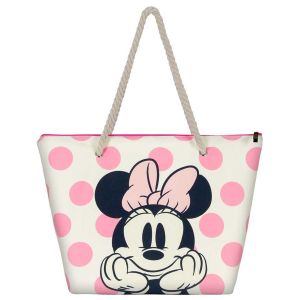 BORSA MARE MINNIE MOUSE DISNEY VINTAGE IN TESSUTO CON MANICI E CERNIERA DA SPIAGGIA - 07036