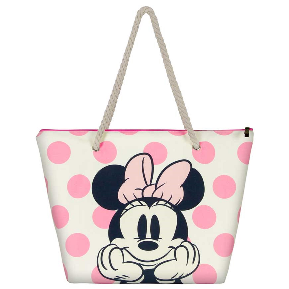 BORSA MARE MINNIE MOUSE DISNEY VINTAGE IN TESSUTO CON MANICI E CERNIERA DA SPIAGGIA - 07036