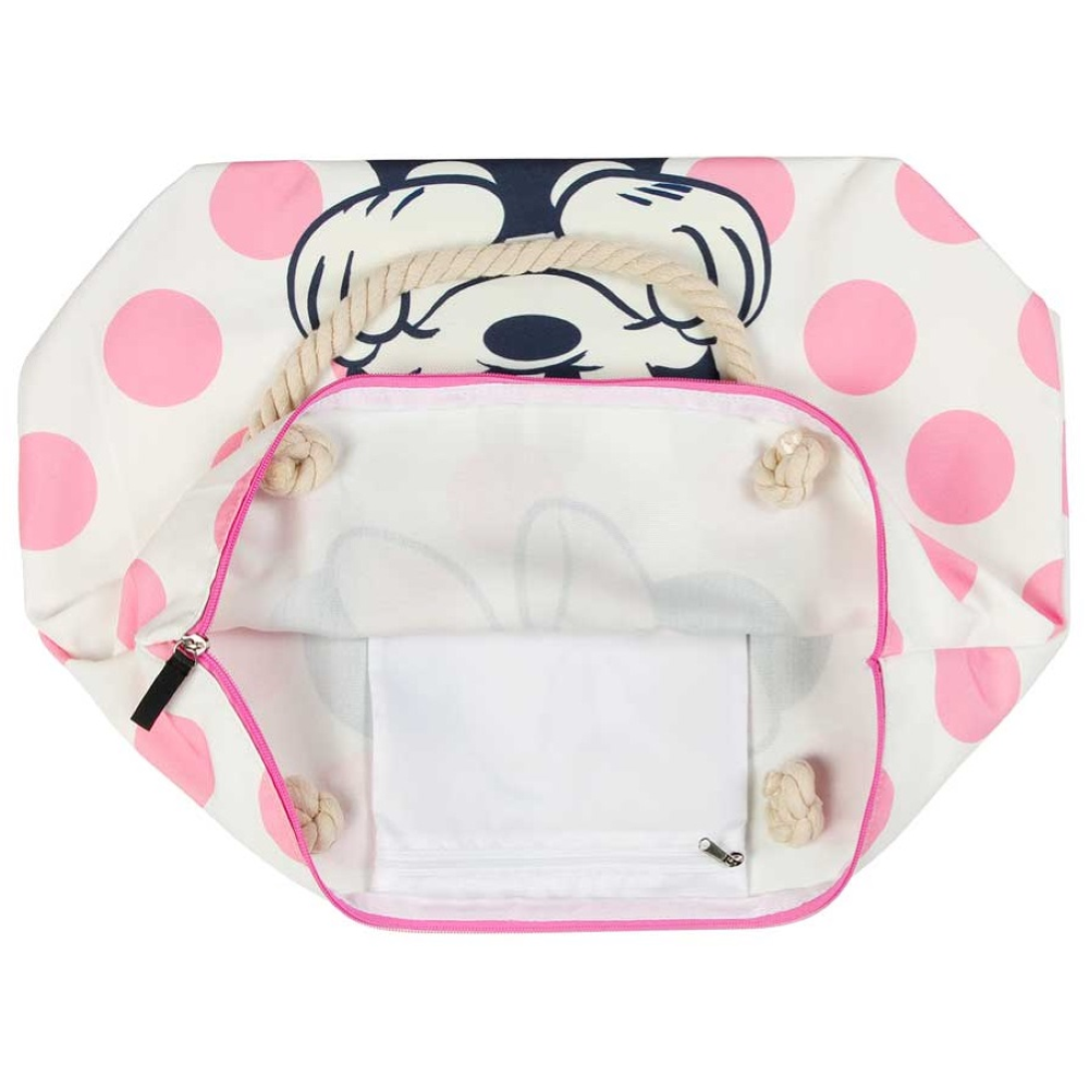 BORSA MARE MINNIE MOUSE DISNEY VINTAGE IN TESSUTO CON MANICI E CERNIERA DA SPIAGGIA - 07036