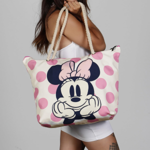 BORSA MARE MINNIE MOUSE DISNEY VINTAGE IN TESSUTO CON MANICI E CERNIERA DA SPIAGGIA - 07036