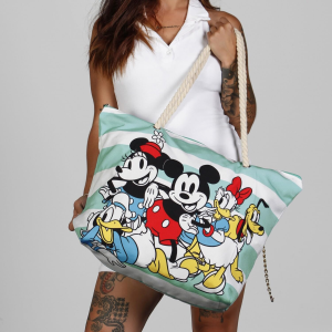 BORSA MARE MICKEY & FRIENDS DISNEY VINTAGE IN TESSUTO CON MANICI E CERNIERA DA SPIAGGIA - 07047