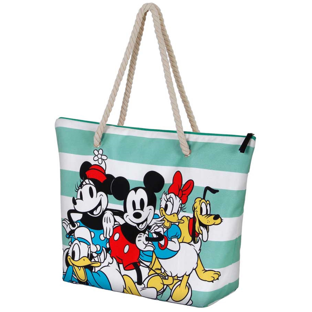 BORSA MARE MICKEY & FRIENDS DISNEY VINTAGE IN TESSUTO CON MANICI E CERNIERA DA SPIAGGIA - 07047