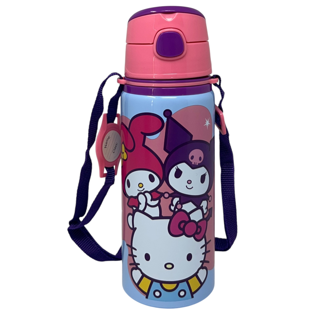 BORRACCIA IN ALLUMINIO CON CANNUCCIA HELLO KITTY 600 ML APERTURA AUTOMATICA CON TRACOLLA- HK50206