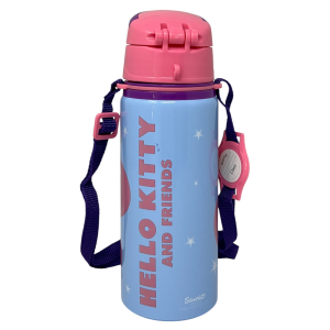 BORRACCIA IN ALLUMINIO CON CANNUCCIA HELLO KITTY 600 ML APERTURA AUTOMATICA CON TRACOLLA- HK50206