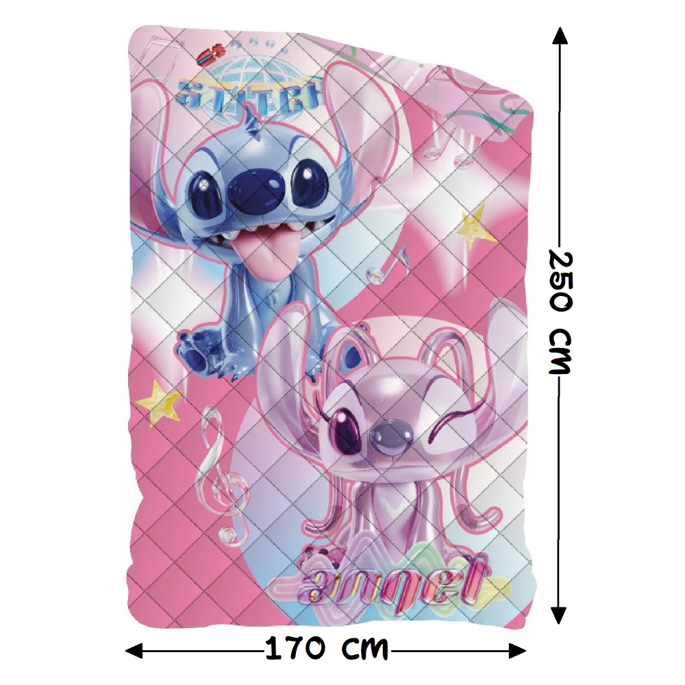 TRAPUNTINO DOUBLEFACE STITCH E ANGEL DISNEY COPERTA COPRILETTO TRAPUNTATO 100 GSM LETTO SINGOLO 170X250 CM - STI1785