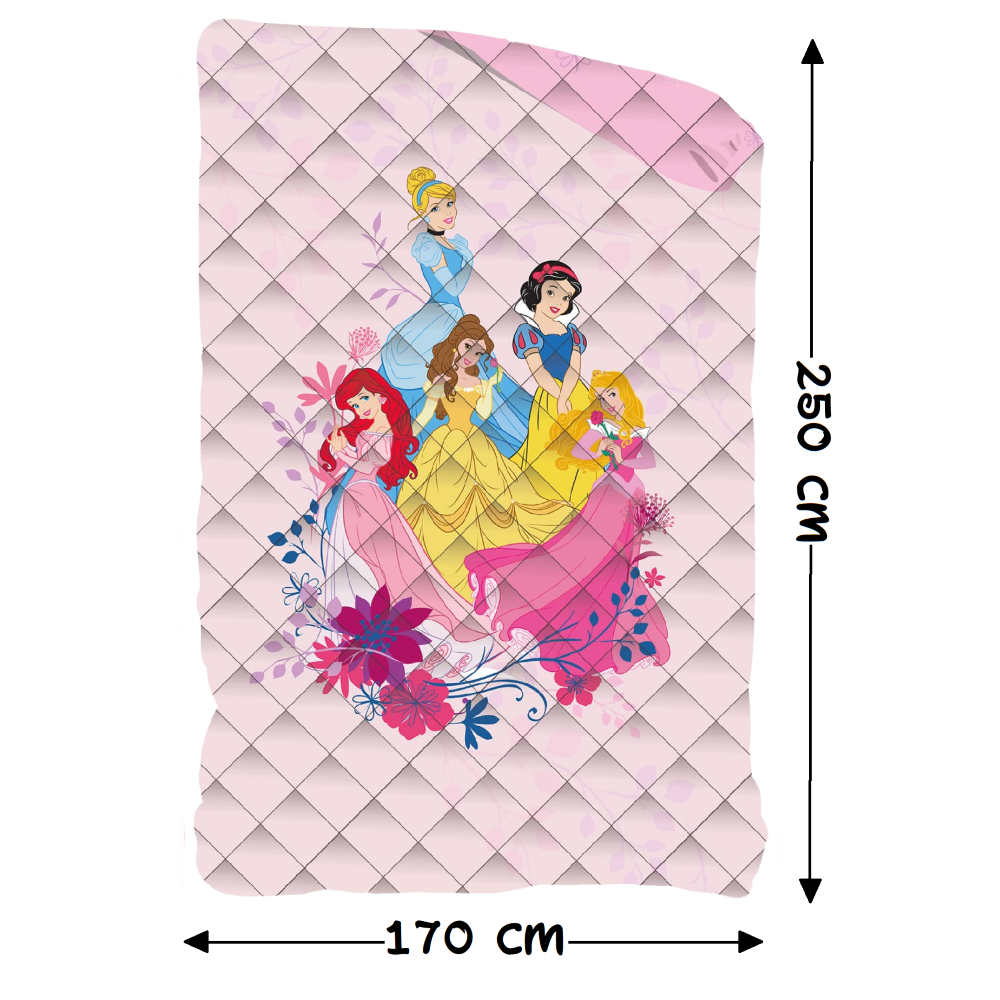 TRAPUNTINO DOUBLEFACE PRINCIPESSE DISNEY COPERTA COPRILETTO TRAPUNTATO 100 GSM LETTO SINGOLO 170X250 CM - PRI1771