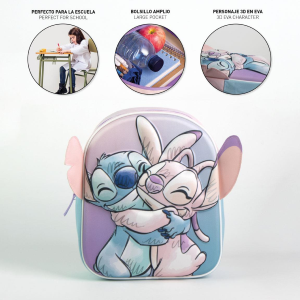 ZAINO ASILO 3D STITCH DISNEY BORSA CON APPLICAZIONI 31 CM PER SCUOLA MATERNA DA PASSEGGIO - 5847