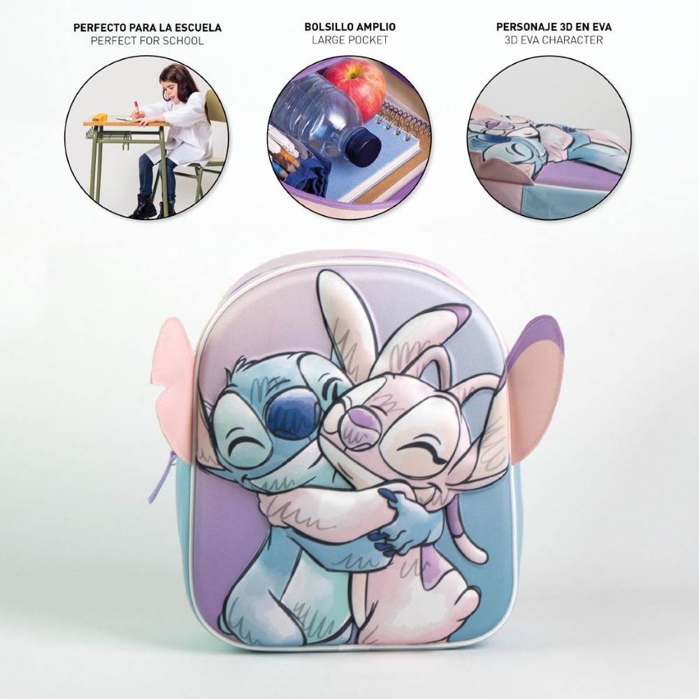 ZAINO ASILO 3D STITCH DISNEY BORSA CON APPLICAZIONI 31 CM PER SCUOLA MATERNA DA PASSEGGIO - 5847