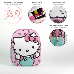 ZAINO ASILO 3D HELLO KITTY BORSA 32 CM PER SCUOLA MATERNA DA PASSEGGIO- 5877
