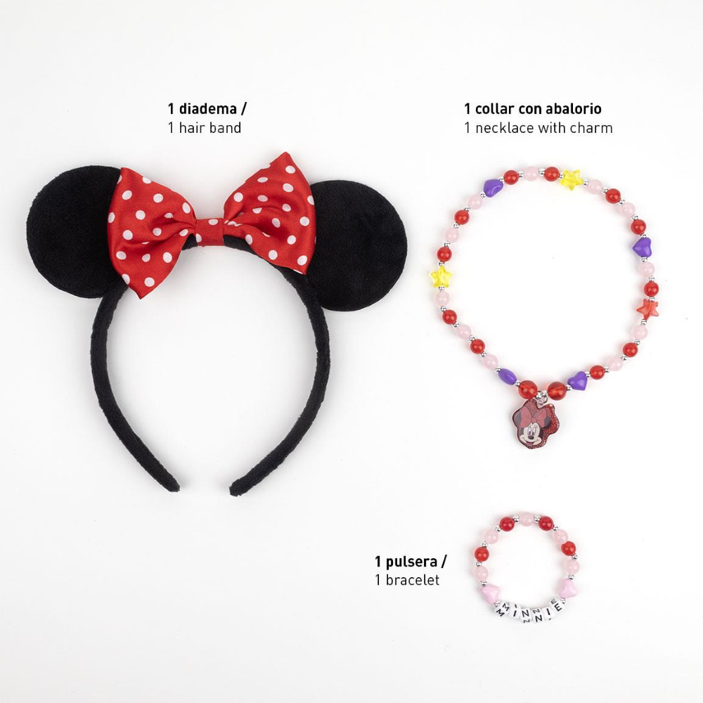 SET ACCESSORI MINNIE DISNEY BRACCIALE COLLANA CERCHIETTO CON ORECCHIE - 2219