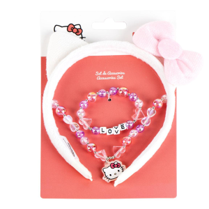 SET ACCESSORI HELLO KITTY SANRIO BRACCIALE COLLANA CERCHIETTO CON ORECCHIE - 3223