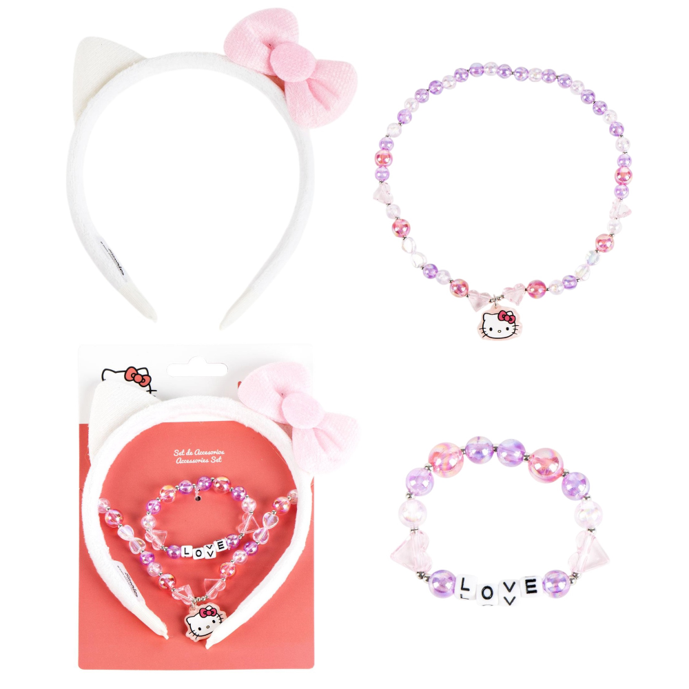SET ACCESSORI HELLO KITTY SANRIO BRACCIALE COLLANA CERCHIETTO CON ORECCHIE - 3223