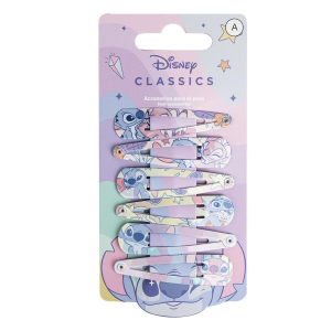 SET MOLLETTE STITCH E ANGEL DISNEY MODELLO CLIC CLAC 6 PEZZI ACCESSORI PER CAPELLI - 3065