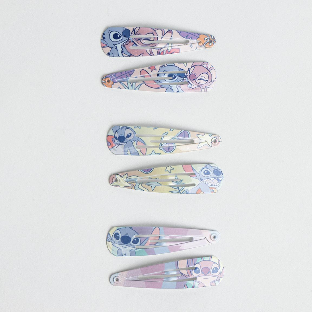 SET MOLLETTE STITCH E ANGEL DISNEY MODELLO CLIC CLAC 6 PEZZI ACCESSORI PER CAPELLI - 3065