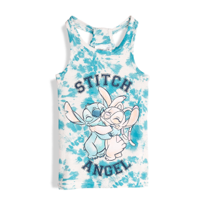 VESTITINO STITCH E ANGEL DISNEY SCAMICIATA ABITO SMANICATO IN COTONE GRAFICA TIE-DYE - YE10074.AZZURRO