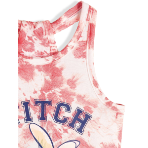 VESTITINO STITCH E ANGEL DISNEY SCAMICIATA ABITO SMANICATO IN COTONE GRAFICA TIE-DYE - YE10074.FUCSIA