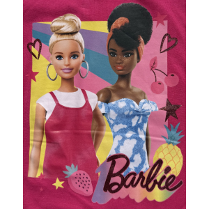 VESTITINO BARBIE MATTEL SCAMICIATA ABITO SMANICATO IN COTONE DETTAGLI GLITTERATI - YE10025.FUCSIA