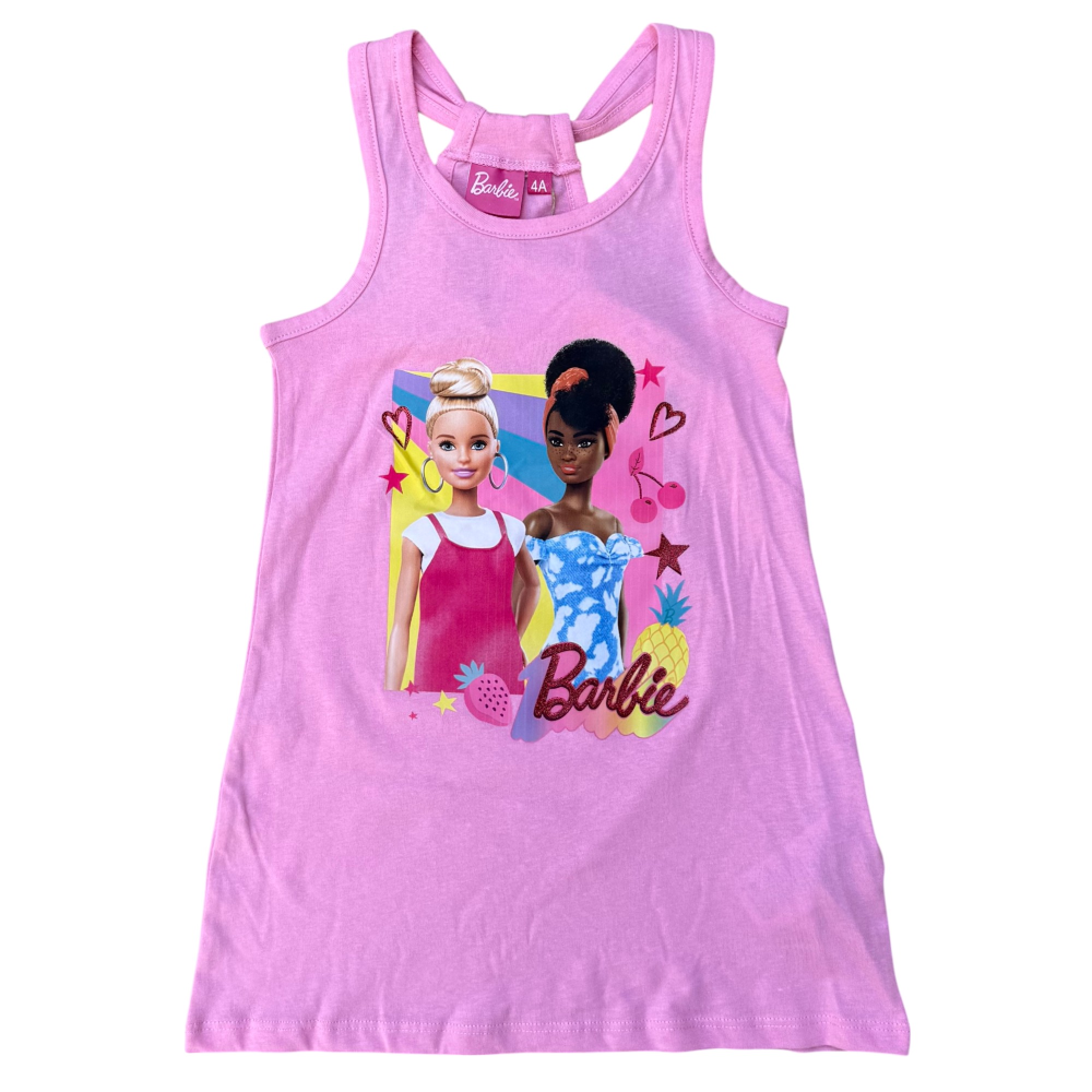 VESTITINO BARBIE MATTEL SCAMICIATA ABITO SMANICATO IN COTONE DETTAGLI GLITTERATI - YE10025.ROSA