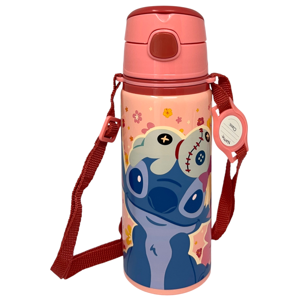 BORRACCIA IN ALLUMINIO CON CANNUCCIA STITCH DISNEY 600 ML APERTURA AUTOMATICA CON TRACOLLA- ST00088