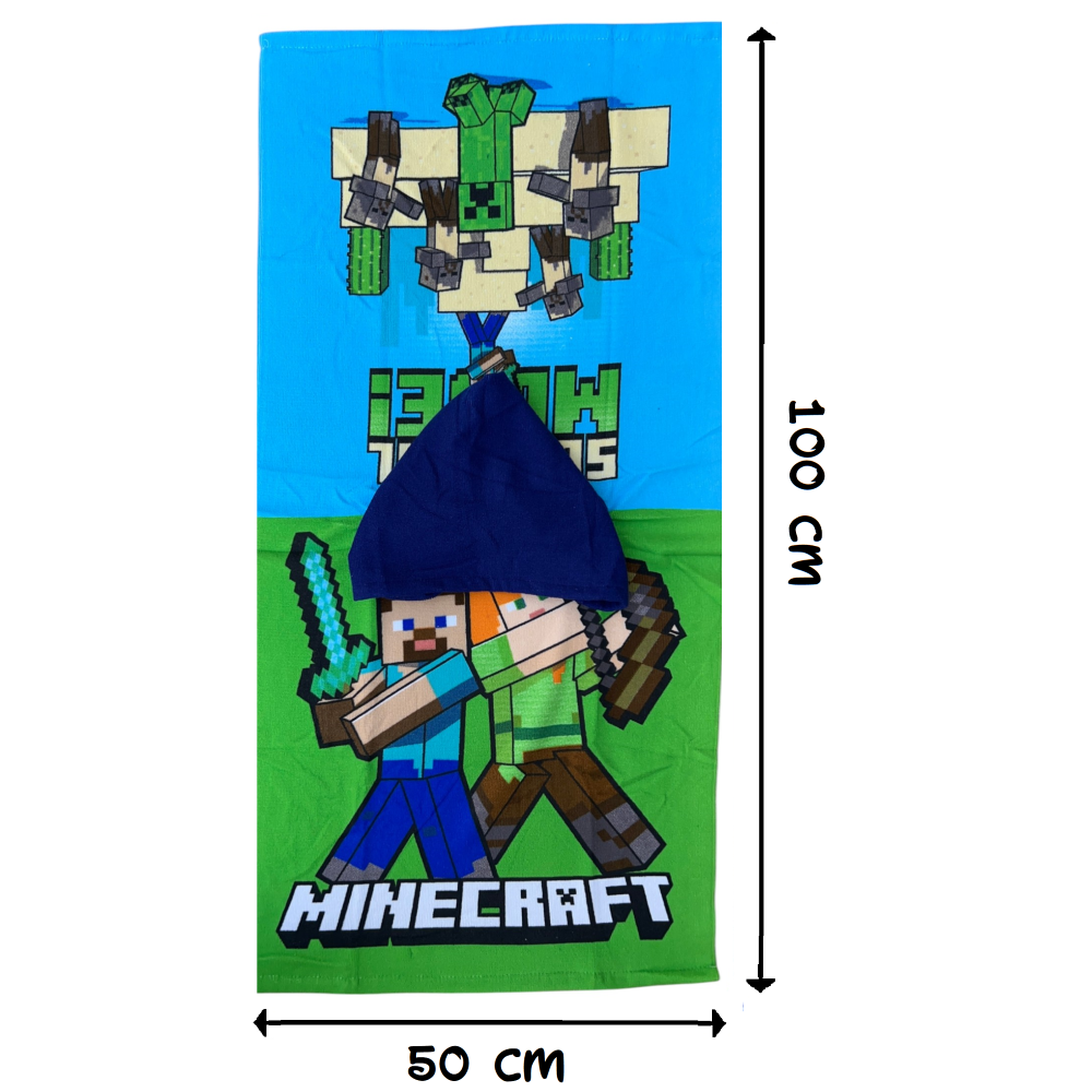 PONCHO MARE MINECRAFT 100 X 50 CM ACCAPPATOIO DA SPIAGGIA PER BAMBINI 100% PL - MNC36-5164