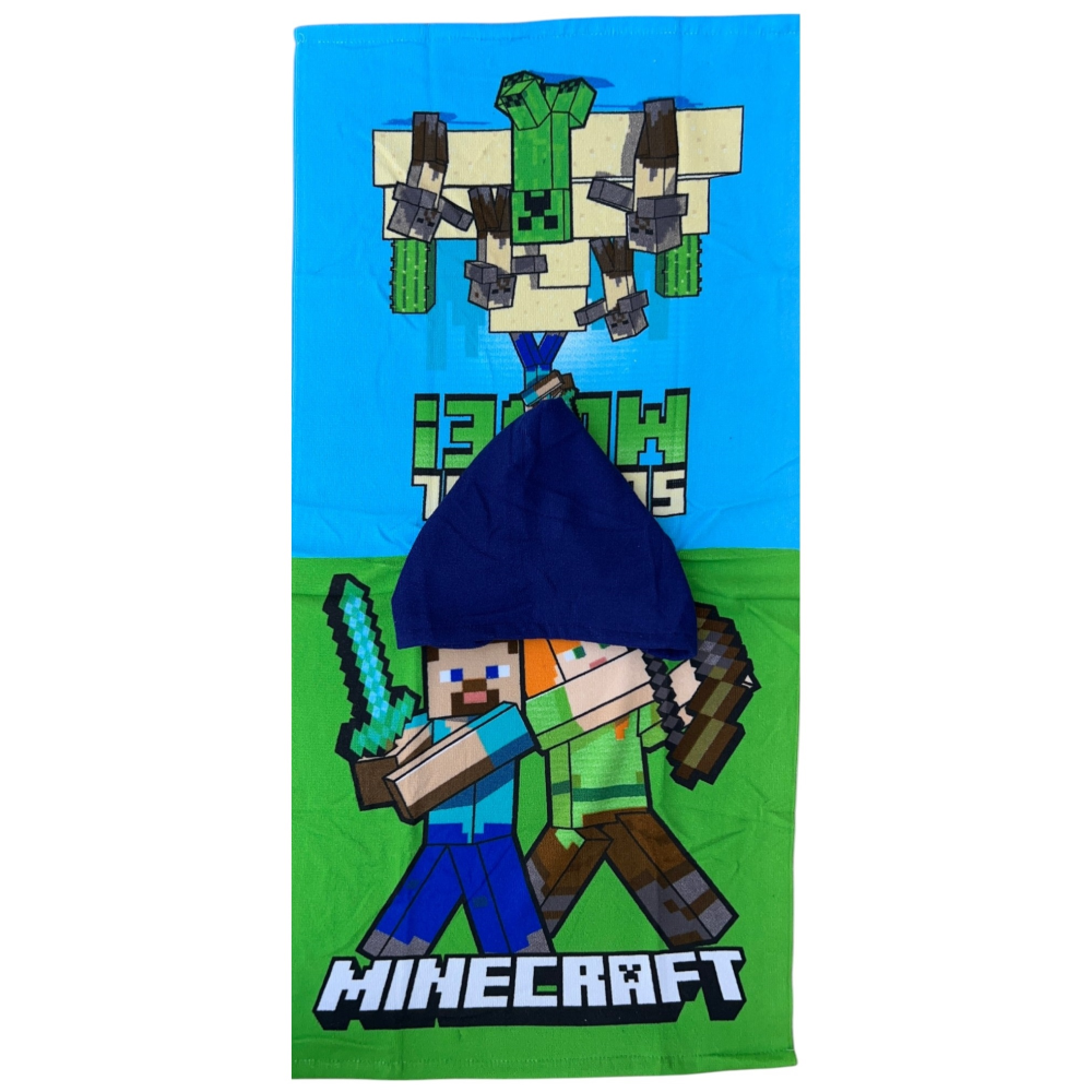 PONCHO MARE MINECRAFT 100 X 50 CM ACCAPPATOIO DA SPIAGGIA PER BAMBINI 100% PL - MNC36-5164