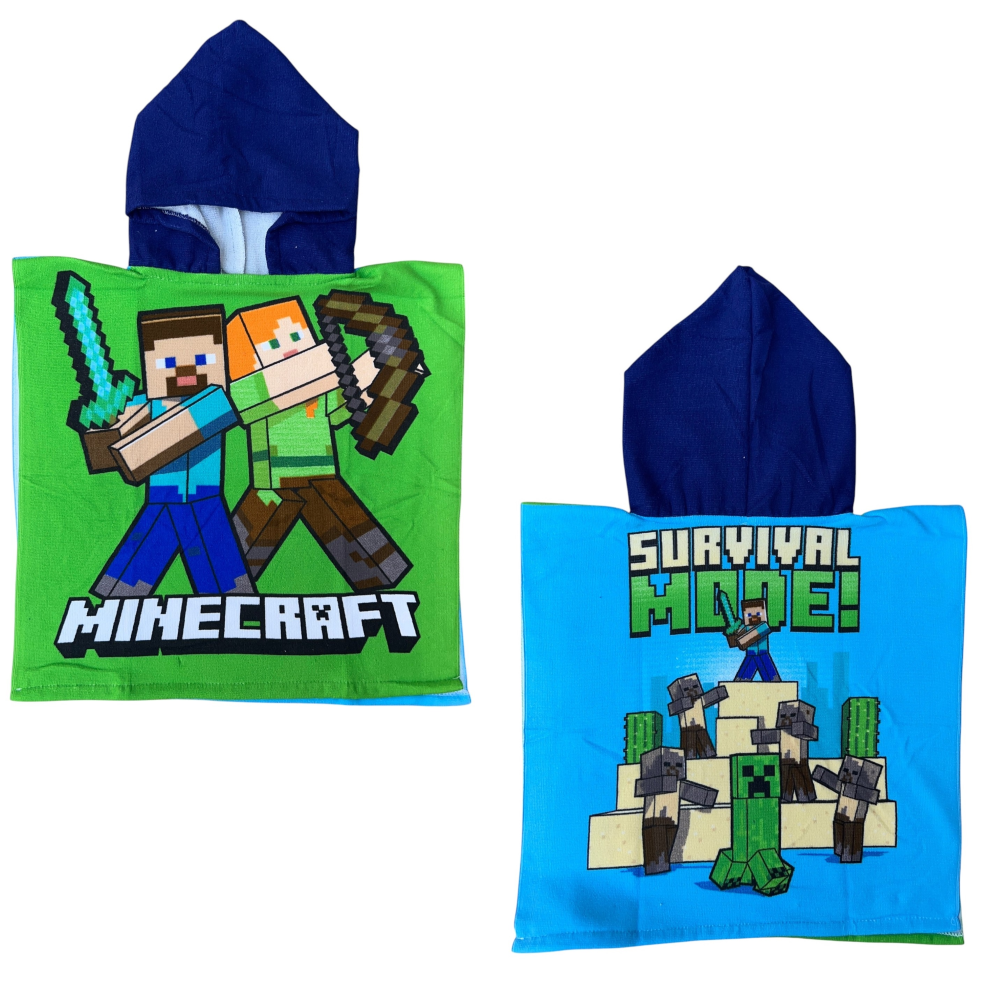 PONCHO MARE MINECRAFT 100 X 50 CM ACCAPPATOIO DA SPIAGGIA PER BAMBINI 100% PL - MNC36-5164